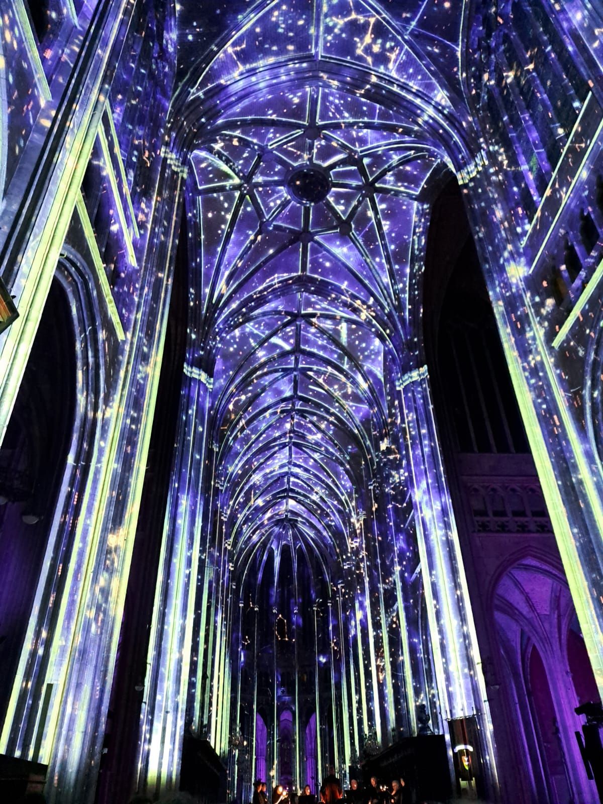 Pluie de points lumineux sur la voûte de la cathédrale d’Orléans pendant Luminiscence
